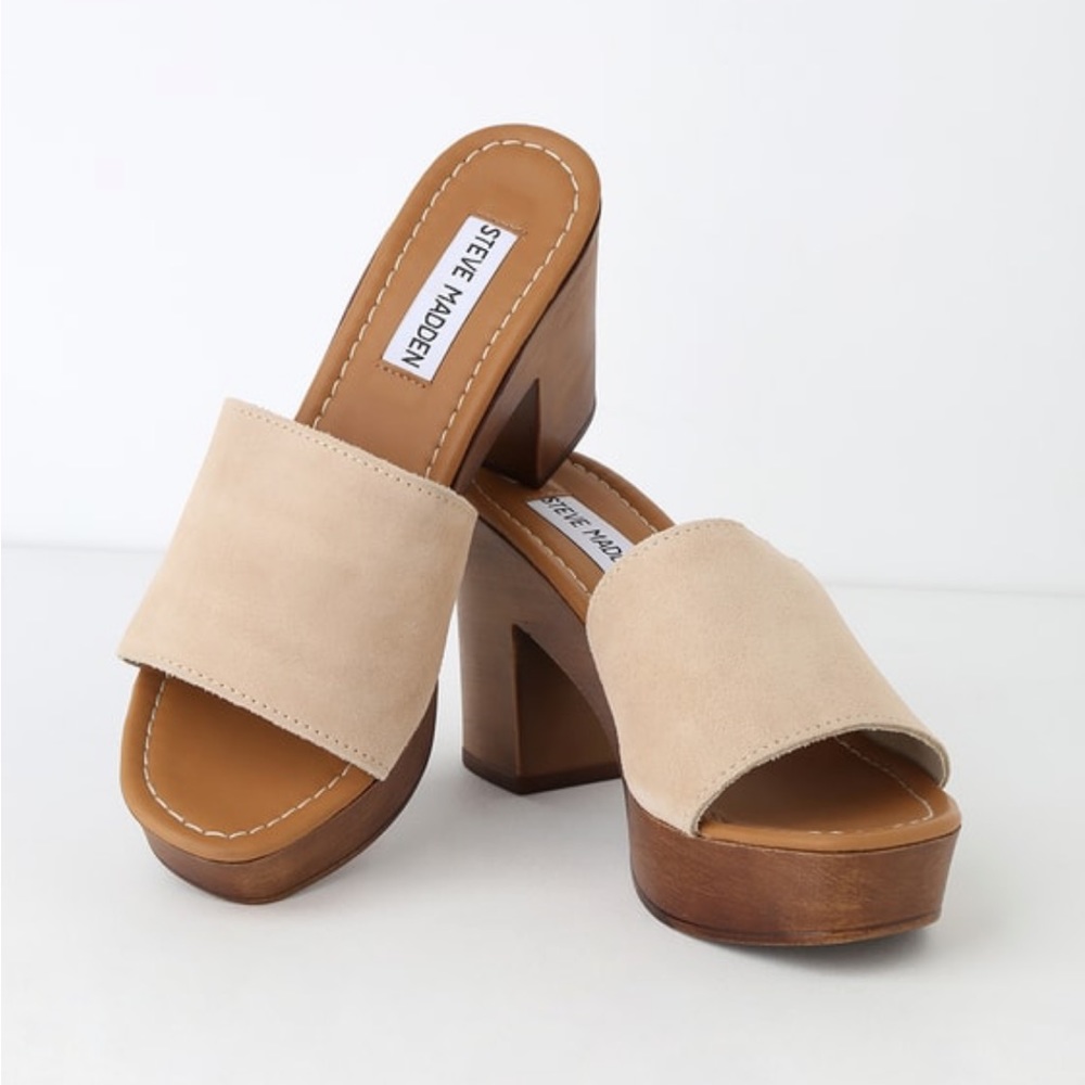 Worn once — suede leather platform mules
